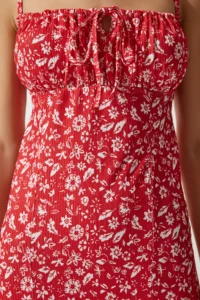 Happiness İstanbul Women's White Red Floral Slit Summer Knitted Dress CI00029 - Image 5