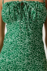 Happiness İstanbul Women's Dark Green White Floral Slit Summer Knitted Dress CI00029 - Image 5