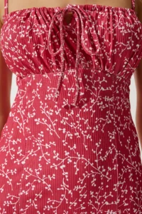 Happiness İstanbul Women's Dark Pink White Floral Slit Summer Knitted Dress CI00029 - Image 5