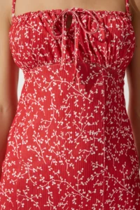 Happiness İstanbul Women's Red and White Floral Slit Summer Knitted Dress CI00029 - Image 5