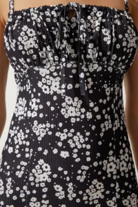 Happiness İstanbul Women's White Black Floral Slit Summer Knitted Dress CI00029 - Image 4
