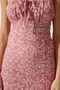 Happiness İstanbul Women's White Dusty Rose Floral Slit Summer Knitted Dress CI00029 - Image 4