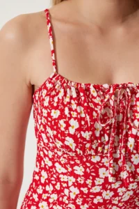 Happiness İstanbul Women's Red Floral Slit Summer Knitted Dress CI00029 - Image 5