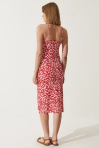 Happiness İstanbul Women's Red Floral Slit Summer Knitted Dress CI00029 - Image 6