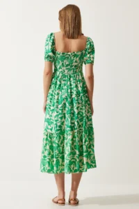 Happiness İstanbul Women's Green Floral Patterned Summer Viscose Dress - Image 7