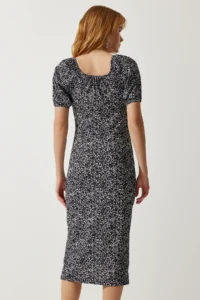 Happiness İstanbul Women Black Patterned Shirred Knitting Dress - Image 5