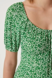 Happiness İstanbul Women Green Patterned Shirred Knitting Dress - Image 4