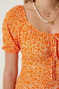 Happiness İstanbul Women Oranj Patterned Shirred Knitting Dress - Image 5