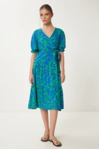 Happiness İstanbul Women's Blue Green Patterned Flounce Summer Dress - Image 2