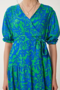 Happiness İstanbul Women's Blue Green Patterned Flounce Summer Dress - Image 6