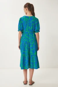 Happiness İstanbul Women's Blue Green Patterned Flounce Summer Dress - Image 7