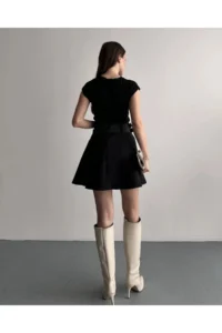 Cool & Sexy Women Double Arched Pleated Skirt with Shorts Black - Image 5