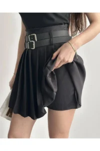 Cool & Sexy Women Double Arched Pleated Skirt with Shorts Black - Image 7