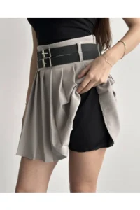 Cool & Sexy Women Double Arched Shorts Pleated Skirt Cream - Image 3