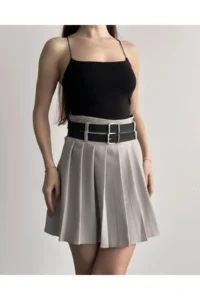 Cool & Sexy Women Double Arched Shorts Pleated Skirt Cream - Image 4