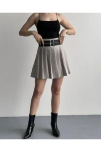 Cool & Sexy Women Double Arched Shorts Pleated Skirt Cream - Image 5