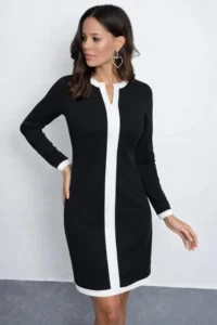 Cool & Sexy Black Mini Dress with Contrast Stripe Detail
