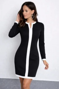 Cool & Sexy Black Mini Dress with Contrast Stripe Detail - Image 2