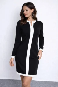 Cool & Sexy Black Mini Dress with Contrast Stripe Detail - Image 3