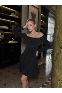 Cool & Sexy Women Omuz Detay Mini Dress Black - Image 4
