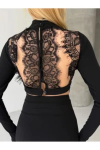 Cool & Sexy Suyolu Lace Detailed Low-Rise Black Mini Dress - Image 8