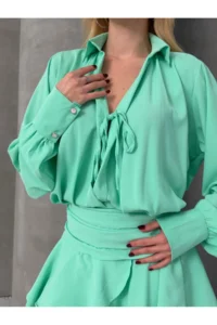 Cool & Sexy Women Tensel Material with flywheel Mini Dress Green - Image 5