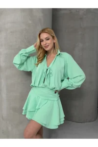 Cool & Sexy Women Tensel Material with flywheel Mini Dress Green - Image 7