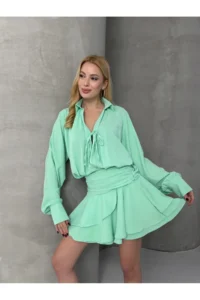 Cool & Sexy Women Tensel Material with flywheel Mini Dress Green - Image 8