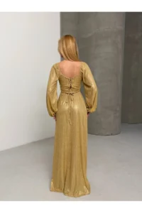 Cool & Sexy Glitter Fabric Back Detail Slit Maxi Dress Yellow - Image 7