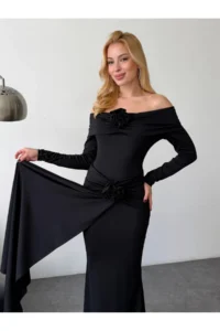 Cool & Sexy Lycra Modal Fabric Maxi Dress with Floral Accessories - Image 8