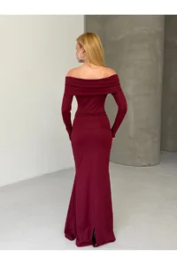 Cool & Sexy Modal Fabric Lycra Maxi Dress with Floral Accessories Burgundy - Image 7