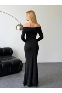 Cool & Sexy Modal Fabric Metal Accessory Detailed Maxi Dress Black - Image 5