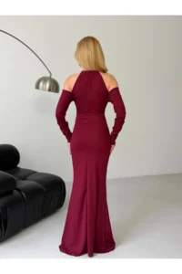 Cool & Sexy Modal Fabric Lycra Accessory Detail Maxi Dress Claret Red - Image 6