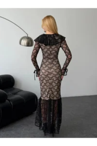 Cool & Sexy Lace Material Lined Maxi Size Dress Black - Image 5
