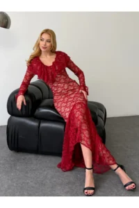 Cool & Sexy Lace Material Lined Maxi Size Dress Burgundy