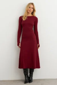 Cool & Sexy Women Burgundy tied up Camisole Midi Dress - Image 3
