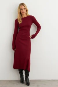 Cool & Sexy Women Burgundy tied up Camisole Midi Dress - Image 4