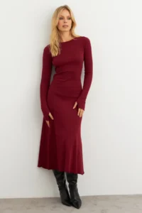 Cool & Sexy Women Burgundy tied up Camisole Midi Dress - Image 6