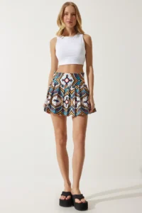 Happiness İstanbul Women Blue Oranj Mini Weaving Skirt - Image 3