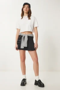 Happiness İstanbul Women White Cotton Crop Knitting T-Shirt - Image 5