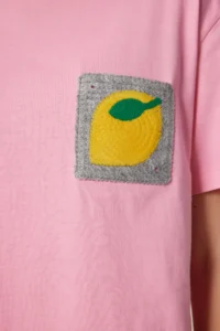 Happiness İstanbul Women Pink Embroidery with pocket Cotton T-Shirt - Image 5
