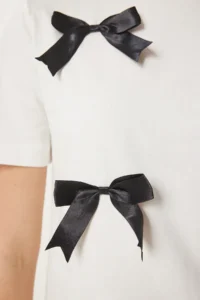Happiness İstanbul Women Ecru with bow Cotton Knitting T-Shirt - Image 4