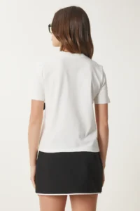 Happiness İstanbul Women Ecru with bow Cotton Knitting T-Shirt - Image 5