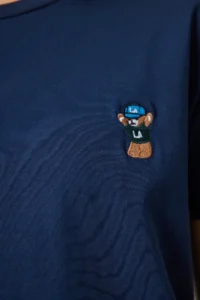 Happiness İstanbul Women's Navy Blue Teddy Bear Embroidered Cotton Knitted T-Shirt - Image 4