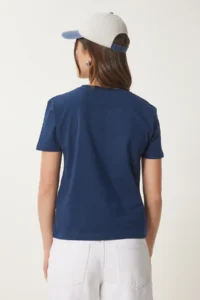 Happiness İstanbul Women's Navy Blue Teddy Bear Embroidered Cotton Knitted T-Shirt - Image 5
