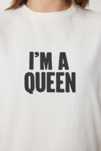 Happiness İstanbul Women Ecru Slogan Knitting T-Shirt - Image 5
