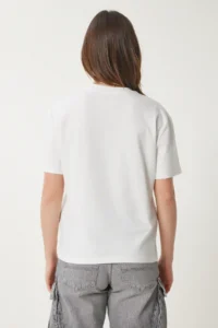 Happiness İstanbul Women Ecru Slogan Knitting T-Shirt - Image 6