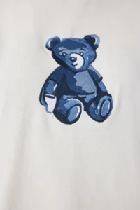Happiness İstanbul Women's Ecru Teddy Bear Embroidered Cotton Oversize Knitted T-Shirt - Image 5