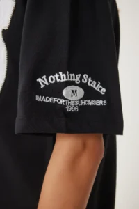 Happiness İstanbul Women's Black Slogan Beaded Cotton T-Shirt - Image 4
