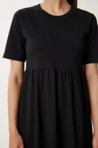 Happiness İstanbul Women's Black Oversize Flounce Summer Knitted Dress - Image 4